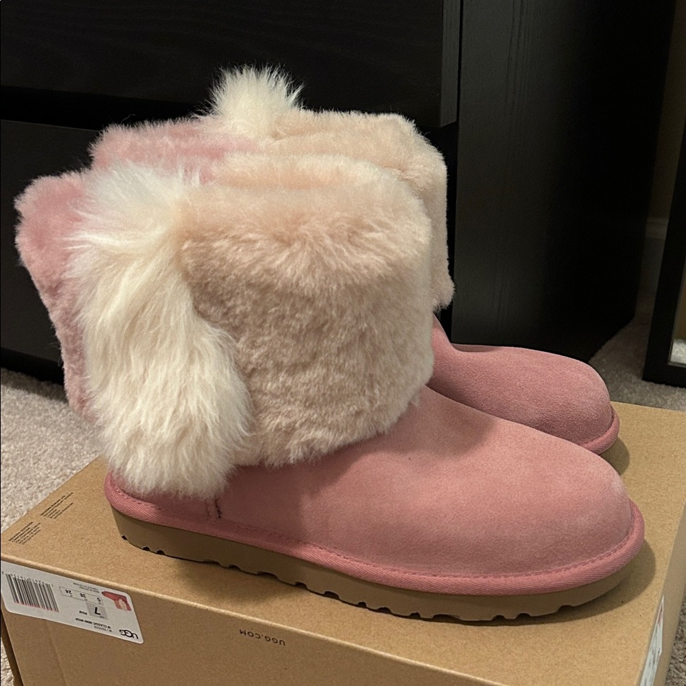 UGG Pink and Cream Fur Lined Boots